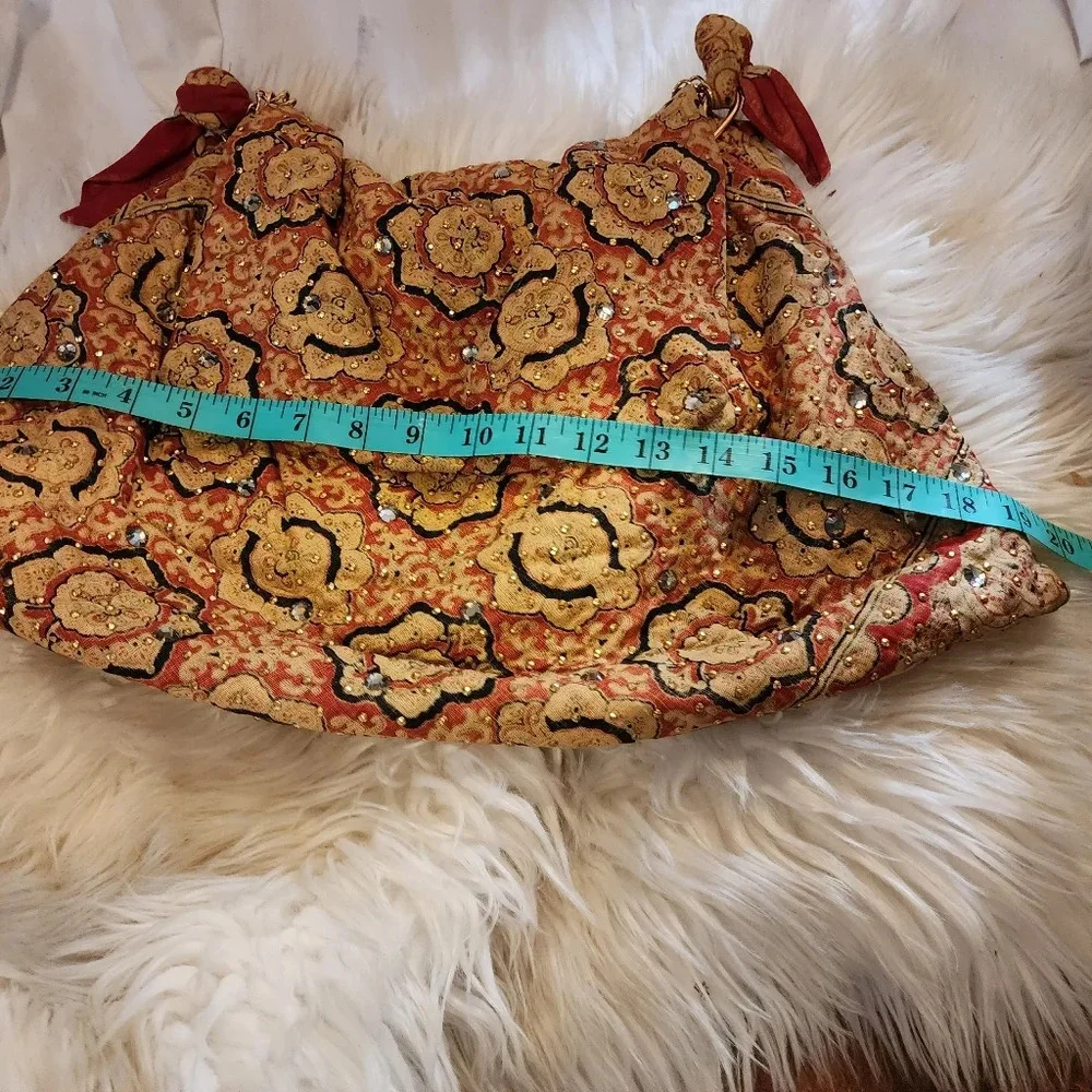 Vintage Mr. John Boho Tapestry Hobo Bag Gold Chain Strap Beaded Floral Satchel